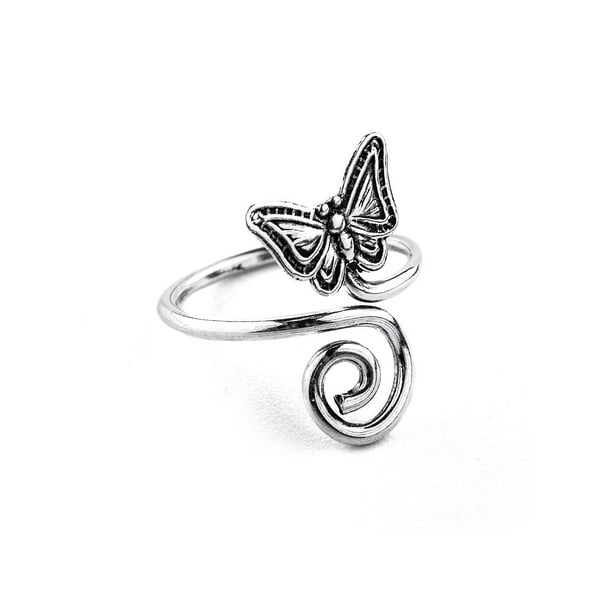 .925 Sterling Silver CZ Butterfly Crossover Adjustable Ring or Toe Ring 